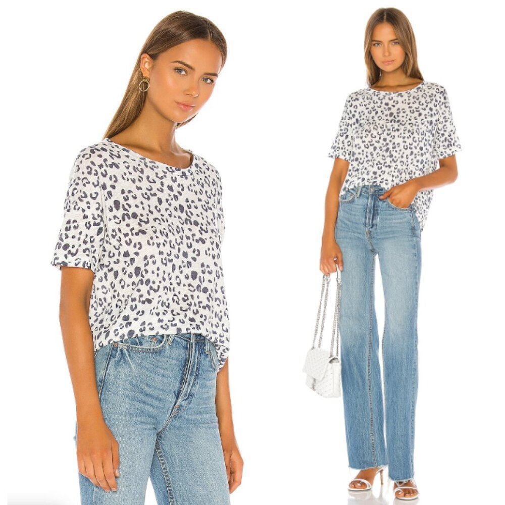 RAILS Roman Top Linen Blend in Snow Leopard Short Sleeves Size S